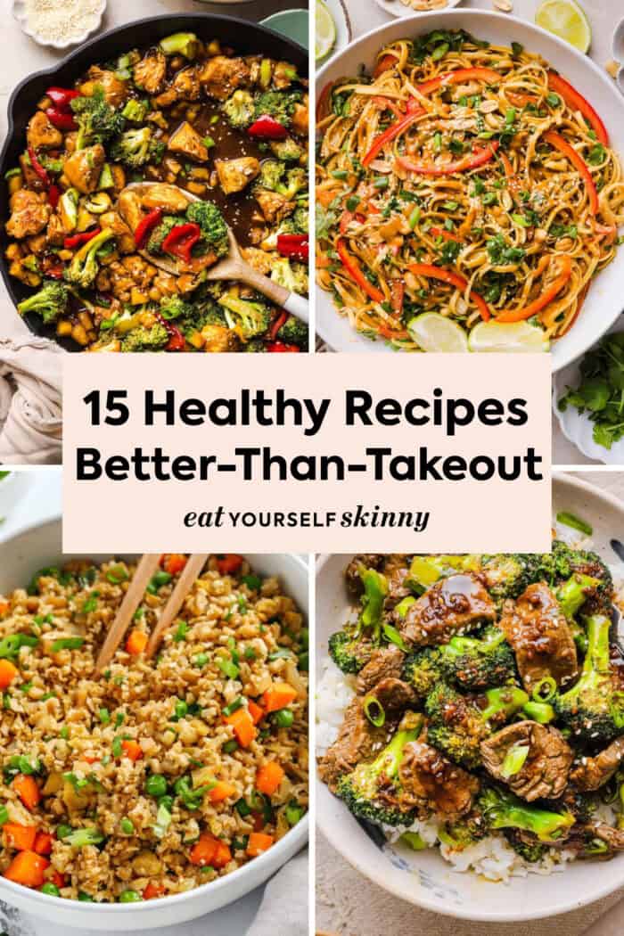 Skip the delivery fees with these 15 healthy recipes better than takeout! From healthy beef and broccoli to chicken satay, fried rice, and noodle bowls, these easy homemade dinners are packed with flavor and ready faster than takeout.